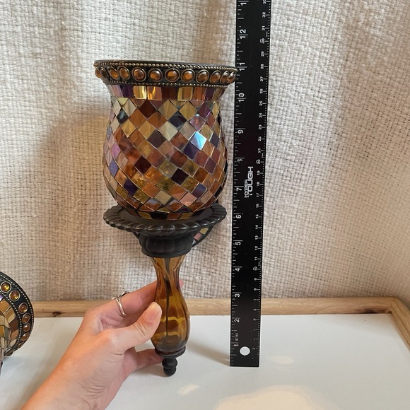 2 Party Lite Mosaic Glass Peglite And Votive Wall Sconce Global Fusion Set - Picture 10 of 13